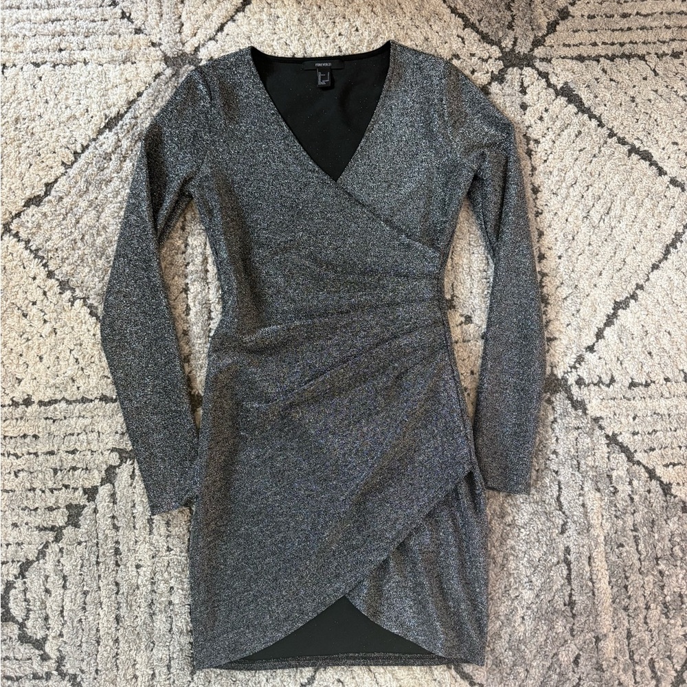 Forever 21 Shimmering Silver Long Sleeve Dress
